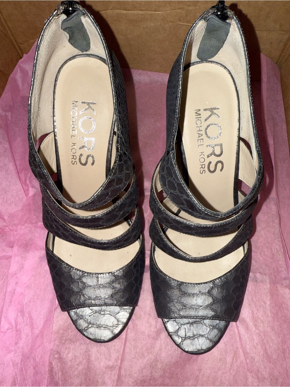 Michael Kors Black Textured Strappy Heels